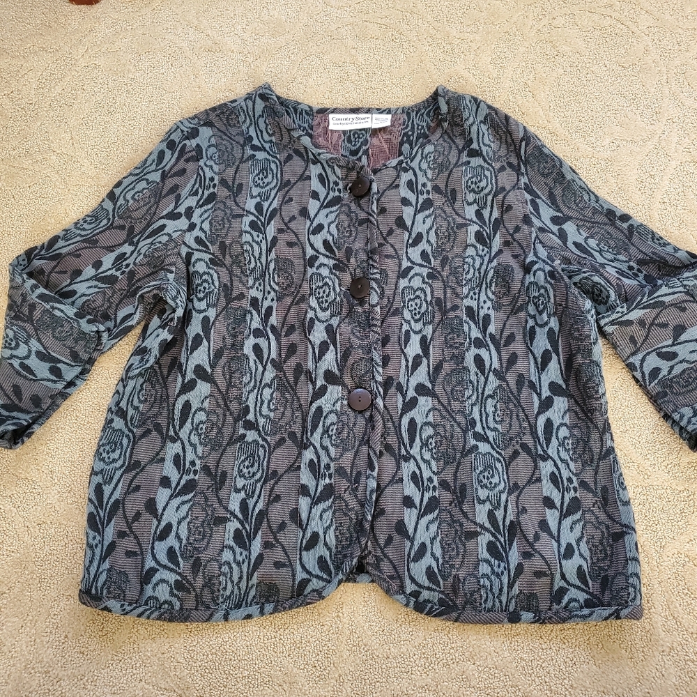 Country Store Tapestry Button Front Jacket Bell Sleeve Size Large 100% Cotton